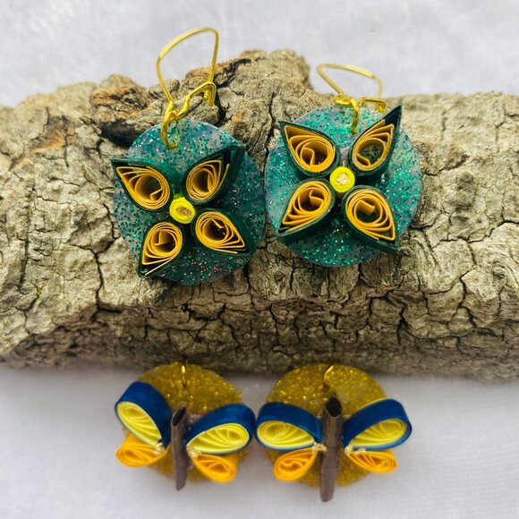 Quilling Love Butterfly Flowers Earrings Set - Picture 4 of 4